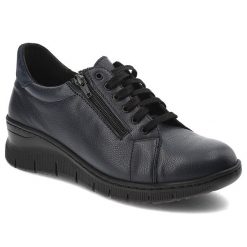 Granatowe Półbuty Wasak Wygodne Buty Damskie. Niebieskie półbuty damskie Wasak, bez wzorów, ze skóry, eleganckie, bez obcasa. Za 259.00 zł.