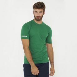 Koszulka bawełniana ARIA zielona. Zielone bluzki sportowe damskie Legea, z bawełny, bez kołnierzyka, bez ramiączek. Za 52.00 zł.