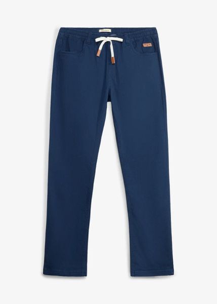 Spodnie z gumką w talii, regular fit, straight. Niebieskie spodnie materiałowe męskie bonprix, bez wzorów. Za 129.99 zł.