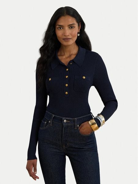 LAUREN RALPH LAUREN Sweter 200P03459001 Granatowy Slim Fit. Niebieskie swetry klasyczne damskie Lauren Ralph Lauren, m, z wiskozy, bez kołnierzyka. Za 989.99 zł.