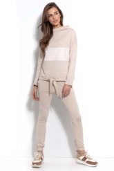 Beżowa Bluza na Stójce ze Ściągaczem na Dole. Brązowe bluzy bez kaptura damskie SALE, m, z bawełny. Za 144.90 zł.
