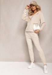 Jasnobeżowy Welurowy Komplet Dresowy Bluza z Kapturem i Proste Spodnie Arislo. Brązowe bluzy z kapturem damskie Renee, l, z dresówki. Za 74.99 zł.