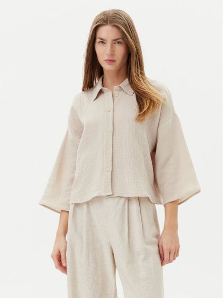 Vero Moda Koszula Natali 10279685 Beżowy Standard Fit. Brązowe koszule damskie Vero Moda, xl, bez wzorów, z bawełny, bez kołnierzyka, bez ramiączek. Za 69.99 zł.