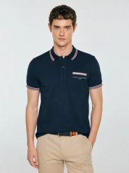 Koszulka męska polo z kontrastowym wykoŅczeniem granatowa Polos 403. Niebieskie koszulki polo męskie Big Star, l, bez wzorów, z dzianiny, bez ramiączek. Za 139.99 zł.