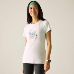 Damska koszulka z krótkim rękawem i grafiką Fingal Stretch. Niebieskie t-shirty damskie Regatta, m, bez wzorów, z elastanu, bez kołnierzyka. Za 81.65 zł.