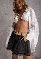 Czarne Szorty Jeansowe High Waist z Bawełny z Elastycznym Paskiem Tinreia. Czarne szorty damskie Renee, bez wzorów, z bawełny, z podwyższonym stanem. Za 149.99 zł.