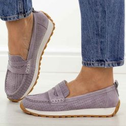 Fioletowe skórzane mokasyny damskie Sergio Leone sp009. Fioletowe mokasyny damskie Sergio Leone, z jeansu. Za 199.00 zł.