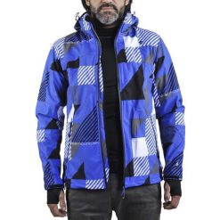 Kurtka softshell z nadrukiem Peak Mountain Cover. Niebieskie kurtki softshell damskie Peak Mountain, m, bez wzorów, z elastanu, bez kaptura. Za 316.50 zł.
