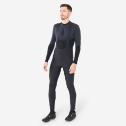 Spodnie rowerowe MTB XC Rockrider zimowe. Czarne szorty męskie ROCKRIDER, na zimę, bez wzorów, z materiału, sportowe. Za 249.99 zł.
