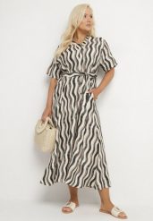 Szara Pudełkowa Sukienka z Wiskozy w Geometryczny Wzór z Paskiem Luniretia. Szare sukienki damskie Born2be, na co dzień, na lato, xl, bez wzorów, z wiskozy, eleganckie, bez kołnierzyka, bez ramiączek, maxi. W wyprzedaży za 71.99 zł.