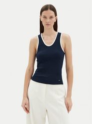 Tommy Hilfiger Top WW0WW44572 Granatowy Slim Fit. Niebieskie topy damskie Tommy Hilfiger, l, bez wzorów, z bawełny, bez kołnierzyka. Za 159.99 zł.
