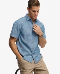 Superdry Koszula Vintage Loom krótki rękaw z bawełny ekologicznej. Niebieskie koszule damskie Superdry., xl, bez wzorów, z bawełny, bez kołnierzyka, bez ramiączek. Za 301.95 zł.