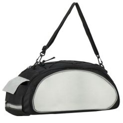 Torba rowerowa na bagażnik sakwa 14L szaro-czarna. Czarne torebki klasyczne damskie SPRINGOS, bez wzorów, z gumy, duże, bez dodatków. Za 24.95 zł.