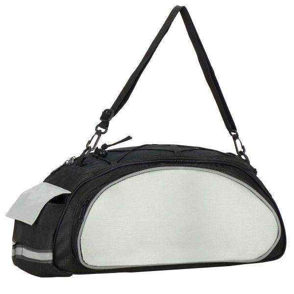 Torba rowerowa na bagażnik sakwa 14L szaro-czarna. Czarne torebki klasyczne damskie SPRINGOS, bez wzorów, z gumy, duże, bez dodatków. Za 24.95 zł.