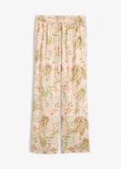 Spodnie z gumką w talii ze wzorem paisley. Brązowe spodnie materiałowe damskie bonprix, bez wzorów. Za 59.99 zł.