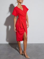 LA Angels Sukienka w kolorze czerwonym rozmiar: L. Czerwone sukienki damskie LA Angels, l, bez wzorów, bez kołnierzyka, bez ramiączek, midi. Za 152.99 zł.