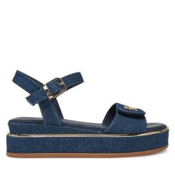 Sandały Tommy Hilfiger. Niebieskie sandały damskie Tommy Hilfiger, bez wzorów, bez obcasa, na koturnie. Za 279.99 zł.