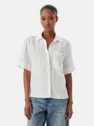 Tommy Hilfiger Koszula WW0WW48925 Biały Relaxed Fit. Białe koszule damskie Tommy Hilfiger, s, bez wzorów, ze lnu, bez kołnierzyka, bez ramiączek. Za 409.99 zł.