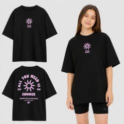 T-SHIRT DZIEWCZĘCY 4F SPORTOWY KOSZULKA Z. Czarne koszulki dziewczęce 4f, bez wzorów, z bawełny, bez ramiączek. Za 59.99 zł.