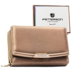 Beżowy portfel damski ze skóry ekologicznej zamykany na zatrzask i suwak - Peterson. Brązowe portfele damskie Peterson, bez wzorów, ze skóry ekologicznej. Za 94.99 zł.