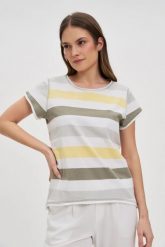 Bawełniany t-shirt w paski biały. Białe t-shirty damskie MOODO, l, bez wzorów, z bawełny, bez kołnierzyka. Za 59.99 zł.