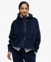 Kurtka z kapturem z aksamitu. Niebieskie kurtki damskie Superdry., bez wzorów, z bawełny, z kapturem. Za 391.90 zł.