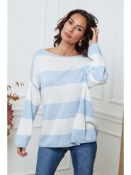 So Cachemire Sweter "Epi" w kolorze biało-błękitnym rozmiar: M. Białe swetry klasyczne damskie So Cachemire, m, z kaszmiru, bez kołnierzyka. Za 226.24 zł.