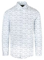 Koszula Męska, Elegancka - TO ON - Biała w Popielate Liście Paproci. Białe koszule męskie TO-ON, m, bez wzorów, z bawełny, bez kołnierzyka, bez ramiączek. Za 139.00 zł.