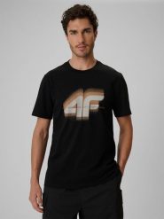 4F T-shirt regular z nadrukiem męski - czarny XXL. Czarne t-shirty męskie 4f, m, bez wzorów, z materiału, bez kołnierzyka. W wyprzedaży za 49.99 zł.