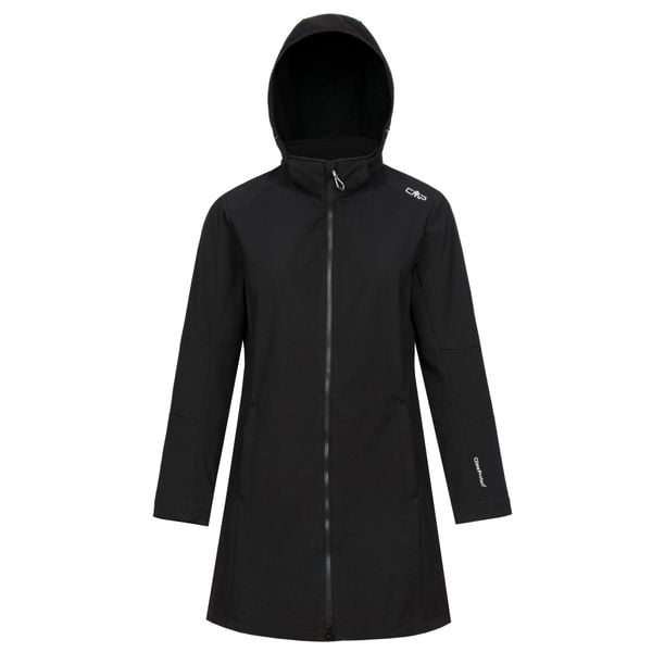 Kurtka parka z kapturem, zapinana na zamek dla kobiet CMP. Czarne kurtki damskie CMP, m, bez wzorów, z softshellu, z kapturem. Za 435.50 zł.
