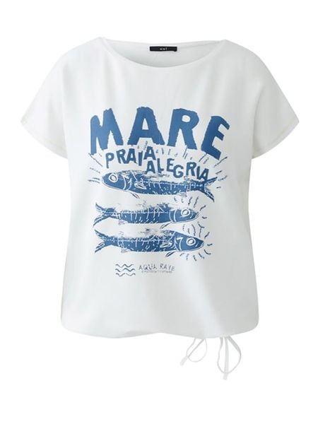 Oui Koszulka w kolorze biało-niebieskim rozmiar: 34. Białe bluzki damskie Oui, bez wzorów, z bawełny, bez kołnierzyka. Za 87.19 zł.