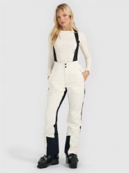 4F Spodnie narciarskie membrana Dermizax 20000 damskie - białe S. Białe spodnie materiałowe damskie 4f, bez wzorów, z materiału, z podwyższonym stanem. Za 1,199.99 zł.