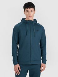 4F Bluza treningowa regular szybkoschnąca męska - granatowa L. Niebieskie bluzy sportowe męskie 4f, bez wzorów, z dzianiny, klasyczne, bez kołnierzyka, bez ramiączek. Za 199.99 zł.
