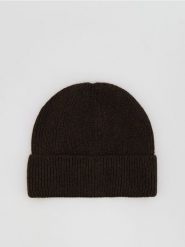 Czapka beanie z domieszką wełny - ciemnobrązowy. Brązowe czapki męskie Reserved, bez wzorów, z wełny. Za 69.99 zł.