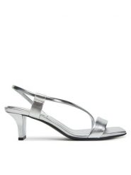 Calvin Klein Sandały Heel Sandal 50 Squared Metallic HW0HW02560 Srebrny. Szare sandały damskie CALVIN KLEIN, bez wzorów, ze skóry, bez obcasa, na słupku. Za 519.99 zł.