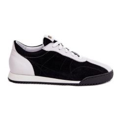 Skórzane Buty Sportowe Damskie Laura Messi 2935 Czarne. Czarne buty sportowe na co dzień damskie bez wzorów, ze skóry. Za 489.87 zł.