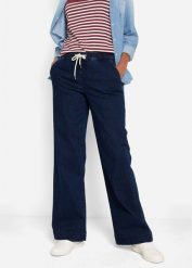 Jeansy wide leg, mid waist, z wygodnym pasem. Niebieskie jeansy damskie bonprix. Za 117.99 zł.