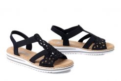 RIEKER V0646-00 black, sandały damskie. Czarne sandały damskie Rieker, bez wzorów, bez obcasa. Za 319.90 zł.