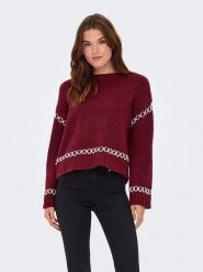 ONLY Sweter w kolorze bordowym rozmiar: XL. Czerwone swetry klasyczne damskie Only, xl, bez kołnierzyka. Za 136.45 zł.