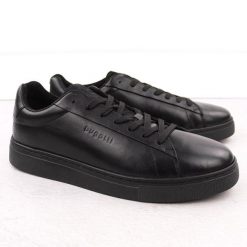 Skórzane trampki męskie casual czarne Bugatti OO153122. Czarne trampki i tenisówki męskie Bugatti, bez wzorów, z materiału, bez zapięcia. Za 260.00 zł.