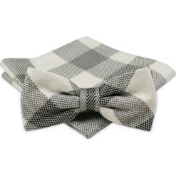 Modna Mucha Męska - Alties - Duża Krata. Szare krawaty i muchy męskie Alties, bez wzorów, eleganckie. Za 54.00 zł.