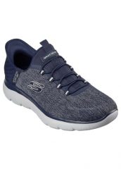 Tenisówki Skechers Model Summits - Key Pace Slip-ins Kolor Niebieski. Niebieskie trampki i tenisówki męskie Skechers, bez wzorów, z materiału, przed kostkę, bez zapięcia. Za 299.99 zł.