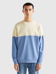 Benetton Sweter w kolorze niebiesko-kremowym rozmiar: L. Brązowe swetry męskie Benetton, l, bez wzorów, z bawełny, bez kołnierzyka. Za 79.03 zł.