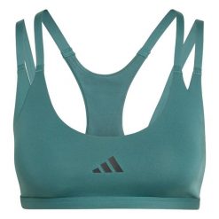 Lekka biustonosz kobiecy na ramiączkach adidas Optime Workout. Zielone biustonosze sportowe damskie Adidas, bez wzorów, z materiału. Za 209.15 zł.