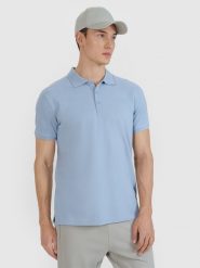 4F Koszulka polo regular męska - niebieska XL. Niebieskie koszulki polo męskie 4f, m, bez wzorów, z bawełny, bez ramiączek. Za 89.99 zł.