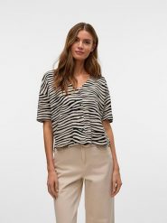 Vero Moda Koszulka w kolorze czarno-beżowym rozmiar: M. Brązowe bluzki damskie Vero Moda, m, bez wzorów, z wiskozy, bez kołnierzyka. Za 109.78 zł.