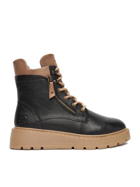 Rieker Trzewiki CEO-70406-00 Czarny. Czarne botki damskie Rieker, ze skóry, bez obcasa, na płaskiej podeszwie, bez zapięcia. Za 339.99 zł.