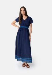 Długa sukienka G-DIANTA. Niebieskie sukienki damskie Volcano, na co dzień, na lato, xl, bez wzorów, z bawełny, sportowe, bez kołnierzyka, bez ramiączek, maxi, proste. Za 189.99 zł.