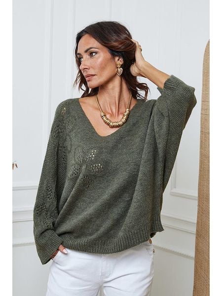 So Cachemire Sweter "Arobaz" w kolorze khaki rozmiar: L. Brązowe swetry klasyczne damskie So Cachemire, l, ze splotem, bez kołnierzyka. Za 174.43 zł.