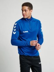 Bluza sportowa dla dorosłych Hummel Core 1/2 Zip Sweat. Niebieskie bluzy sportowe damskie HUMMEL, xl, bez wzorów, z materiału, bez ramiączek, długie, bez kaptura. Za 89.00 zł.